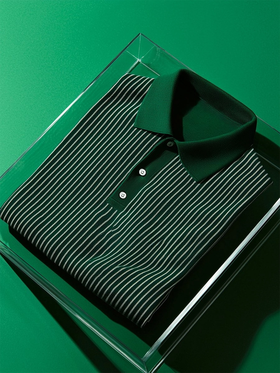 Men's Business Casual Striped Button Short Sleeve Polo Shirt