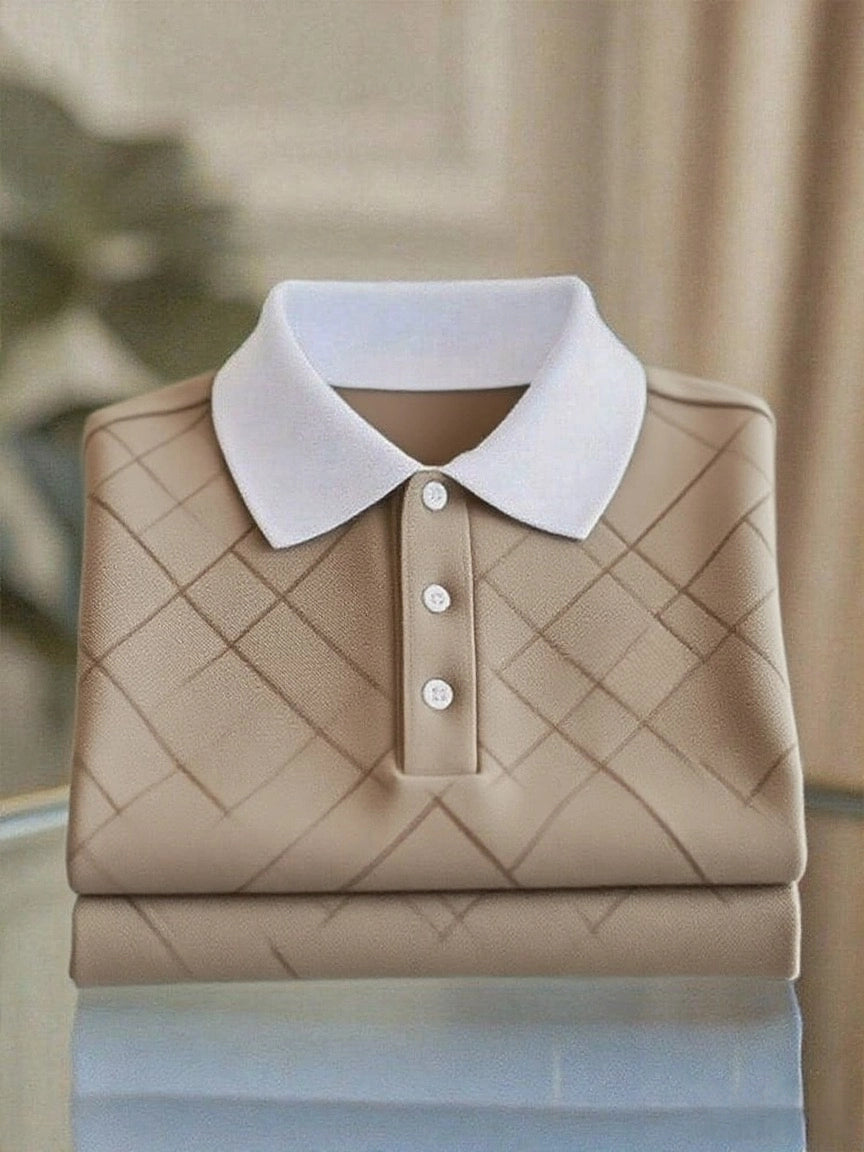 Men's Business Casual Button Short Sleeve Polo Shirt