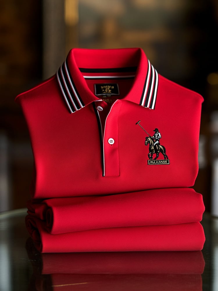 Men's Classic Business Check Button Short Sleeve Polo Shirt