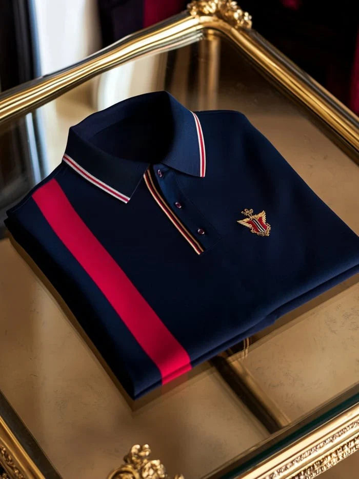 Men's Classic Business Striped Button Short Sleeve Polo Shirt