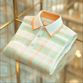 Men's Classic Business Color Block Striped Short Sleeve Polo Shirt