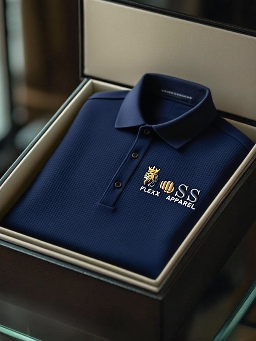 Men's Fashion Business Style Letter Printed Waffle Casual Short Sleeve POLO Shirt