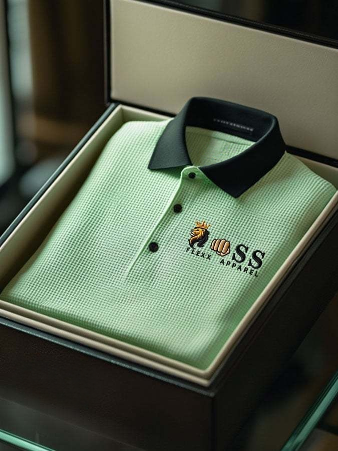 Men's Fashion Business Style Letter Printed Waffle Casual Short Sleeve POLO Shirt