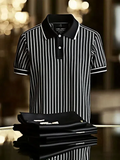 Men's Striped Business Lapel Short Sleeve Polo Shirt