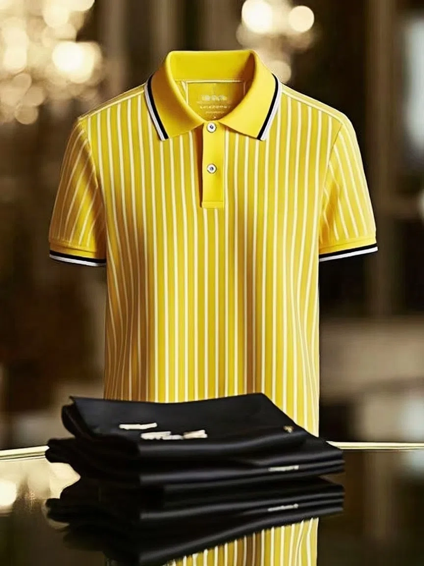 Men's Striped Business Lapel Short Sleeve Polo Shirt