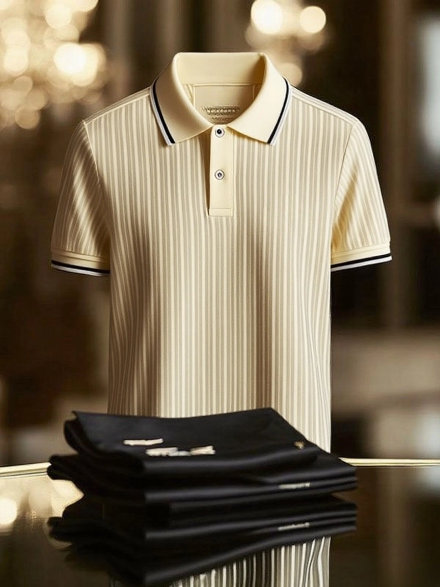Men's Striped Business Lapel Short Sleeve Polo Shirt